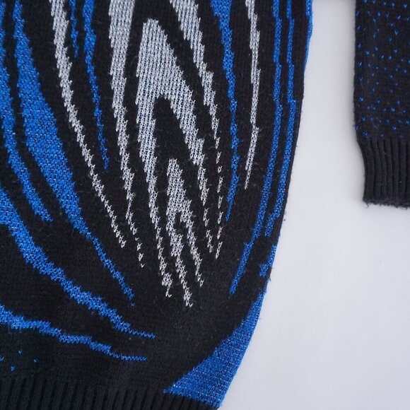 Vintage Ellen-D Kollection Black Blue Silver Knit Shimmer Abstract Sweater S - Picture 6 of 10